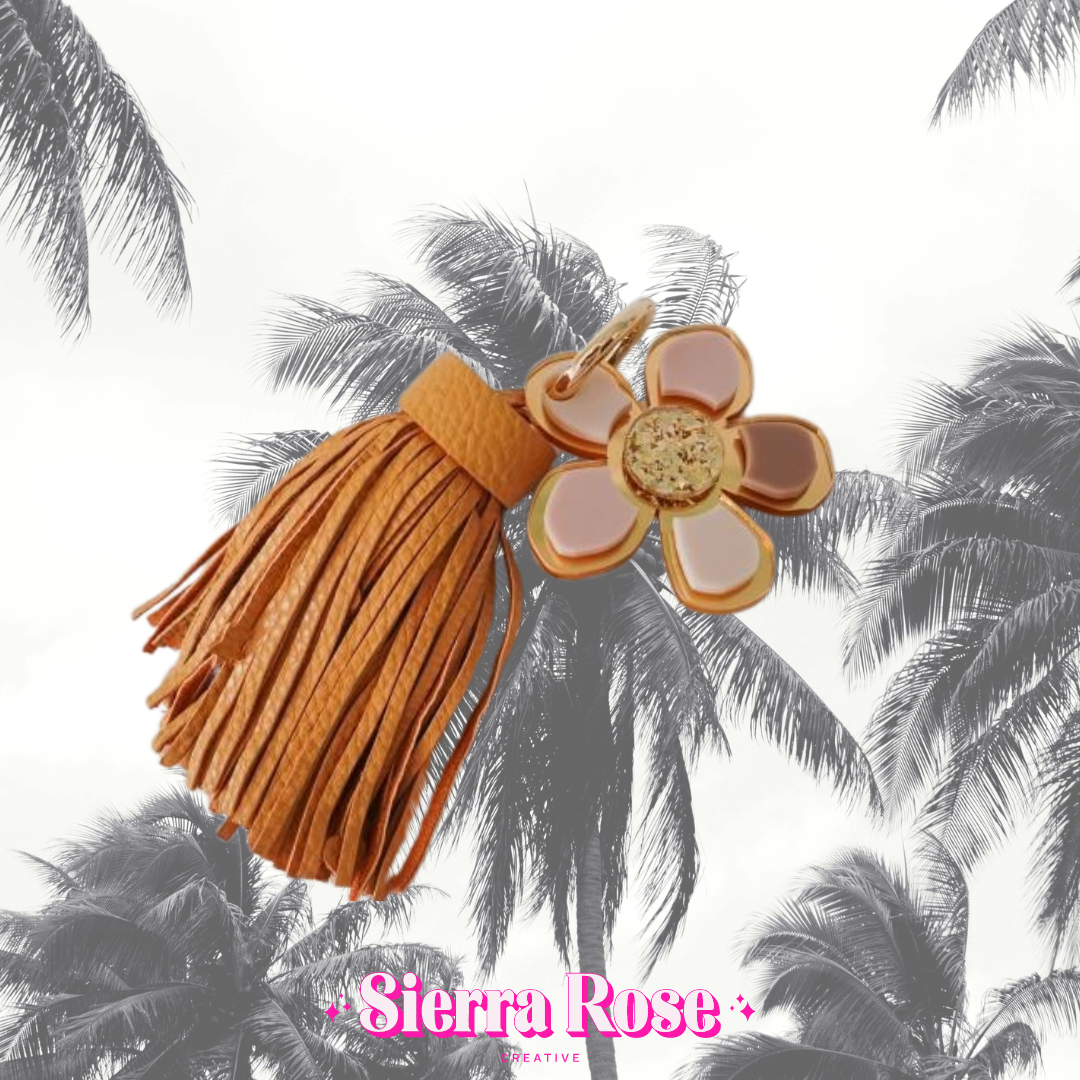 Neutral Flower Leather Tassel Bag Charm