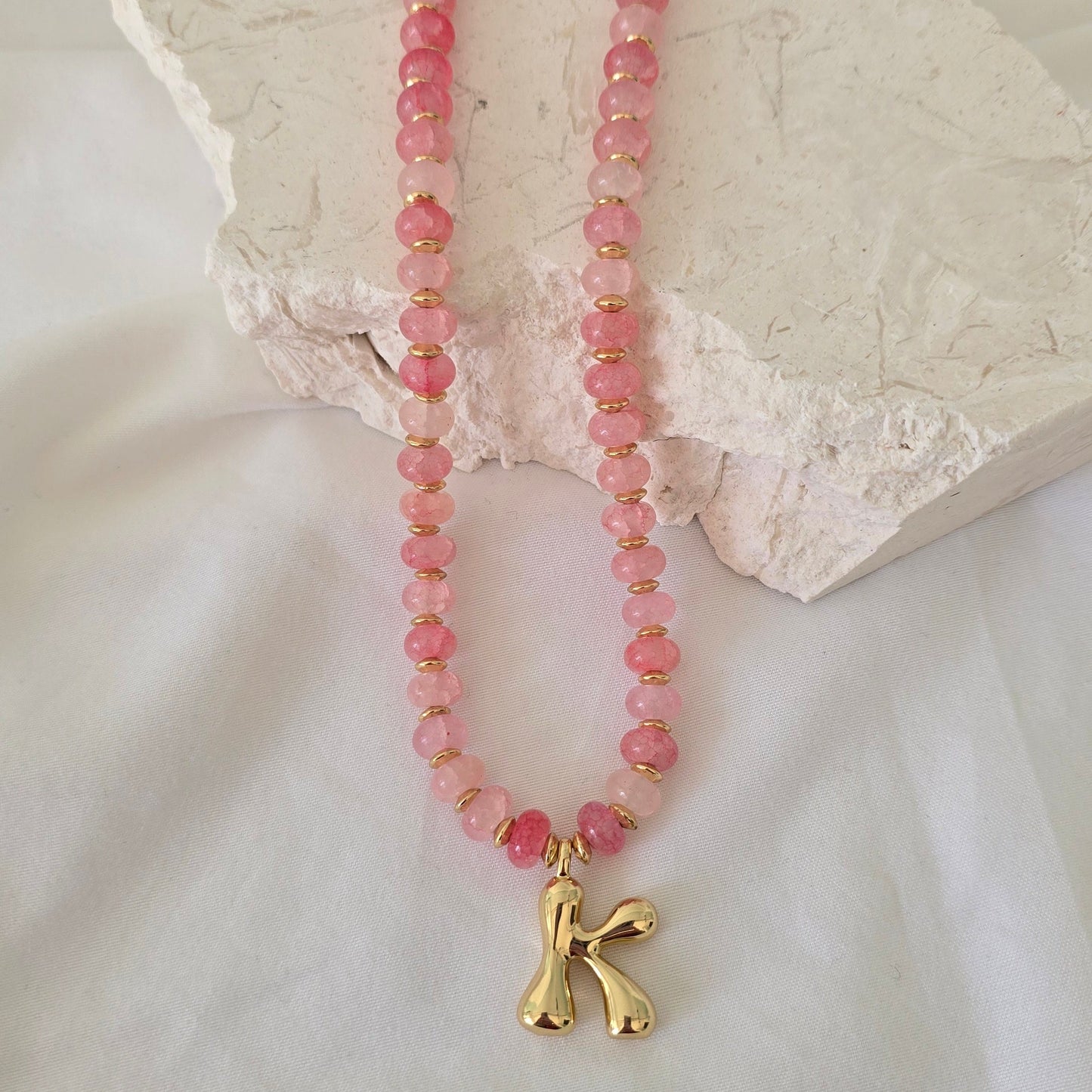Initial Beaded Necklace (Pink OR Blue) **PRE ORDER**