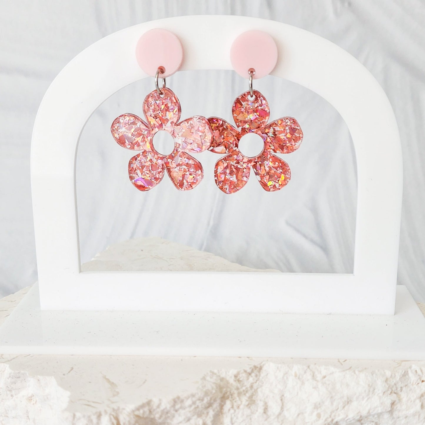 Quinn Earrings in Pink Sparkle
