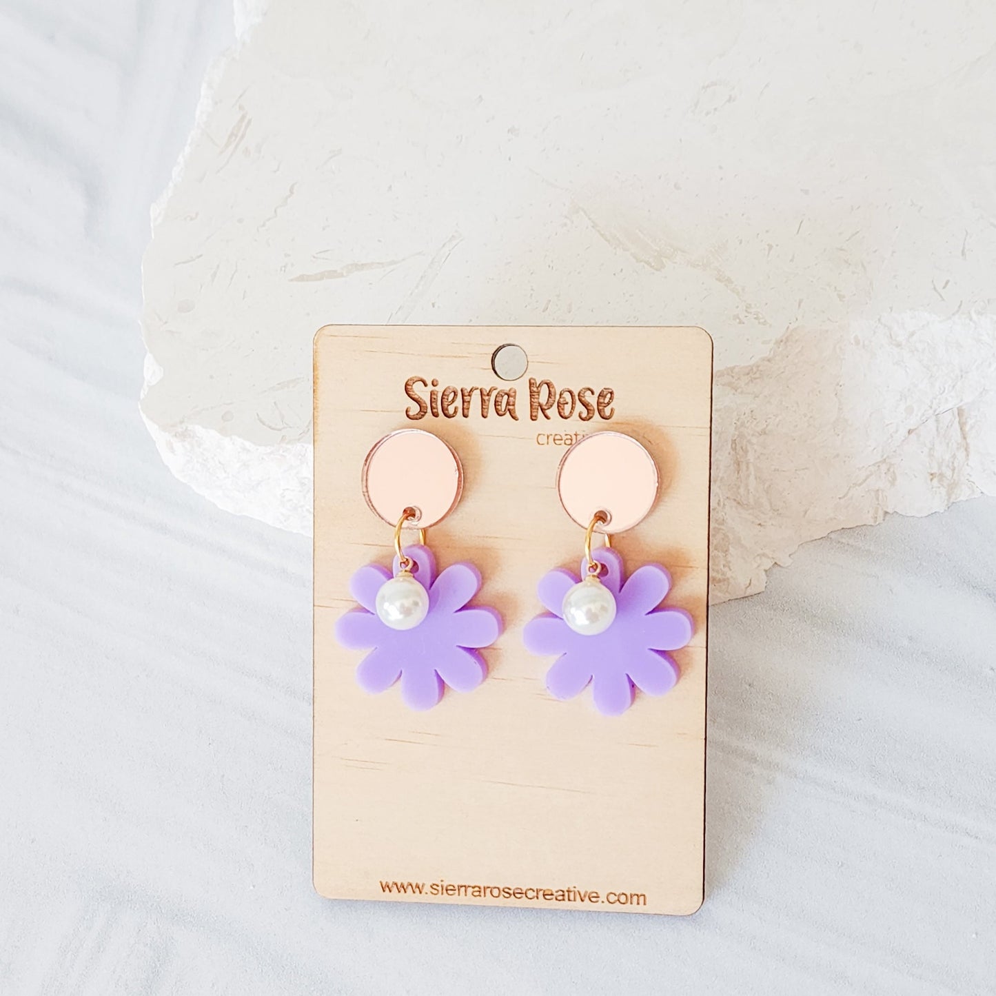 Lilac Pearl Flower Earrings