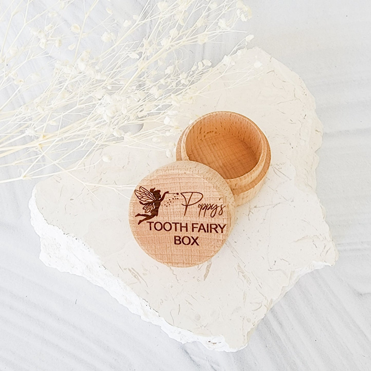 Personalised Round Wooden Tooth Fairy Box