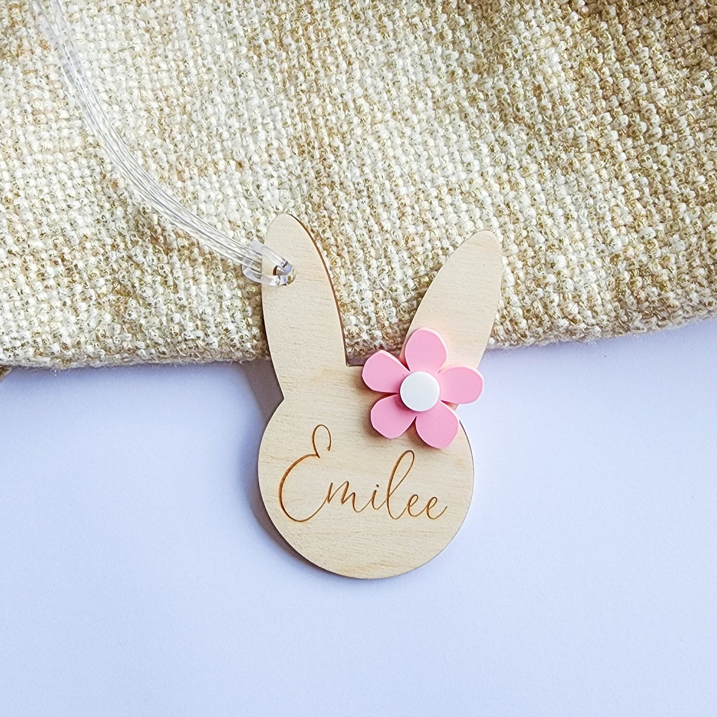 Timber Bunny Name Tag with flower