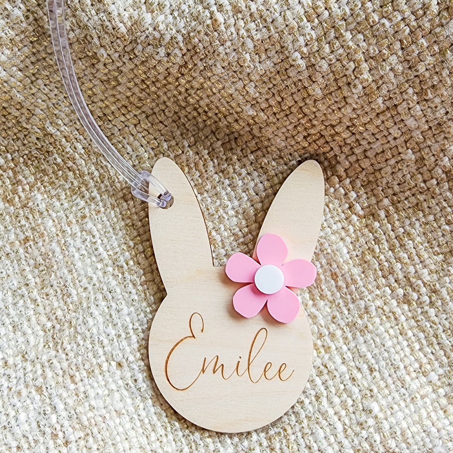 Timber Bunny Name Tag with flower