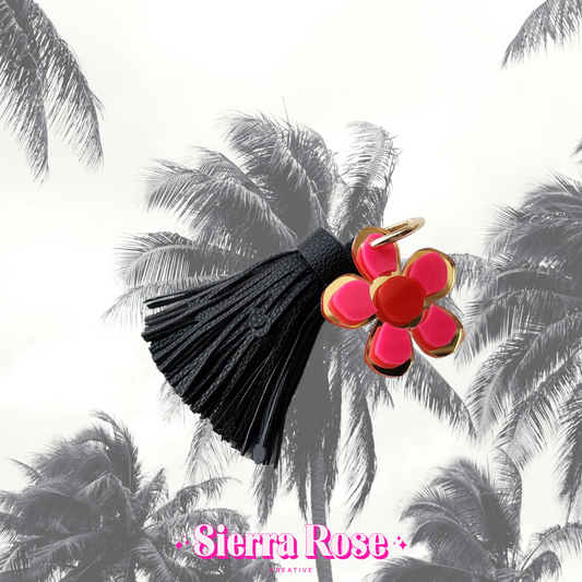 Bright Flower Charm with Leather Tassel