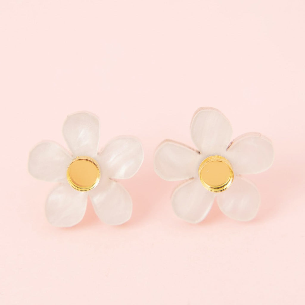White & Gold Wildflower Stud Earrings