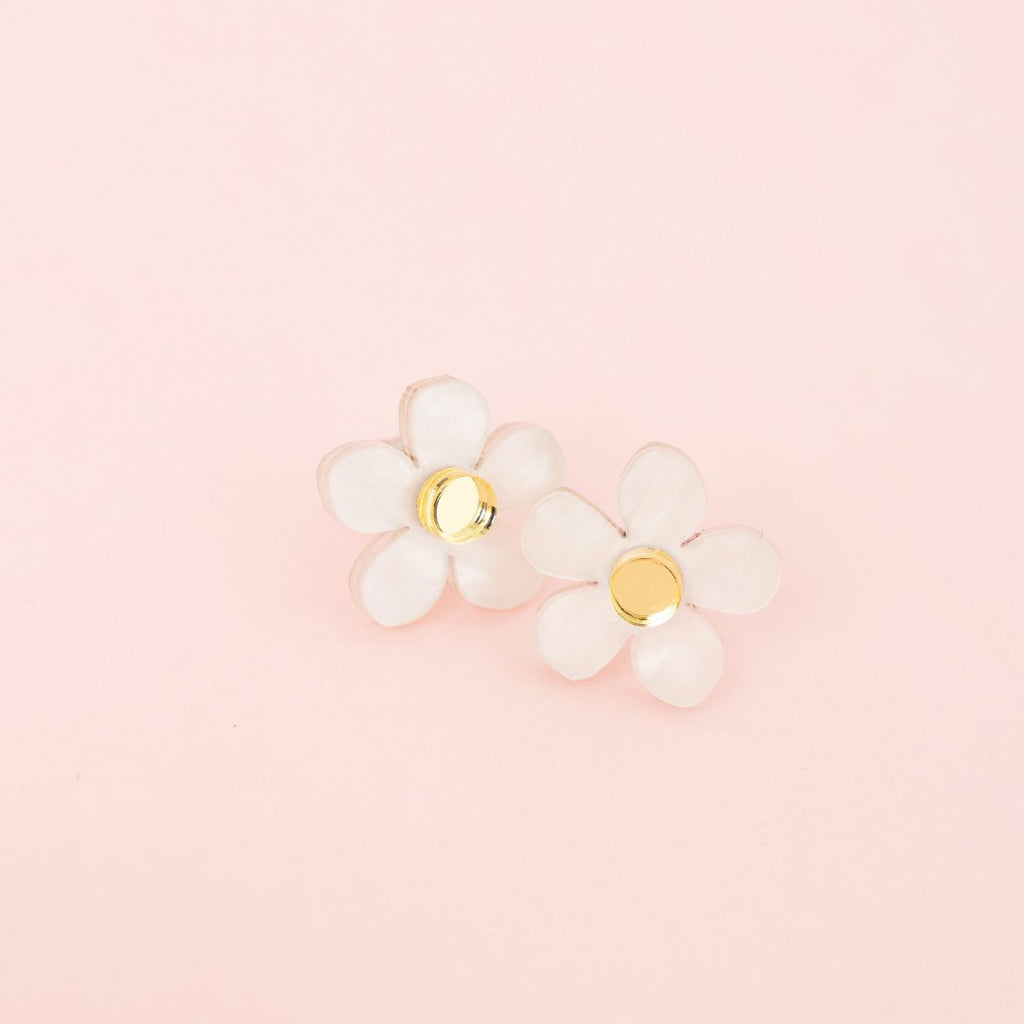 White & Gold Wildflower Stud Earrings
