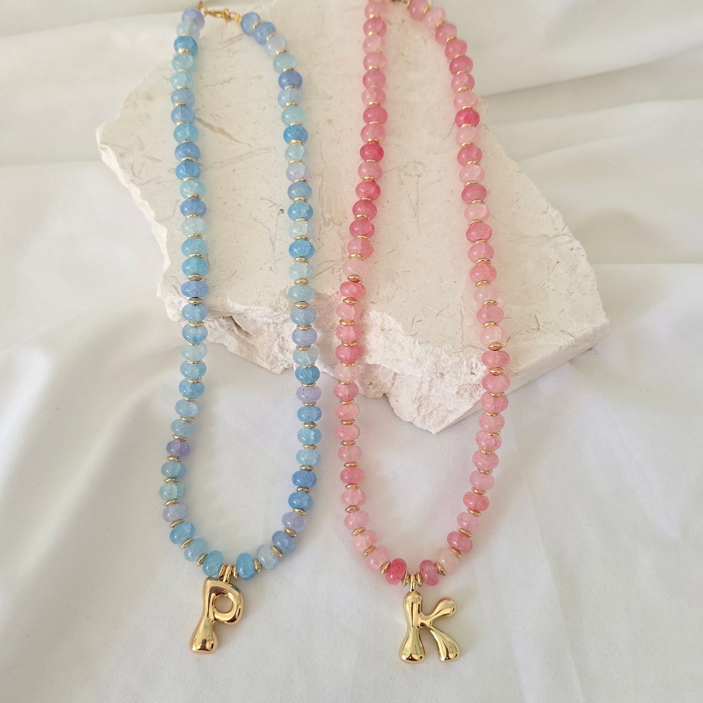 Initial Beaded Necklace (Pink OR Blue) **PRE ORDER**