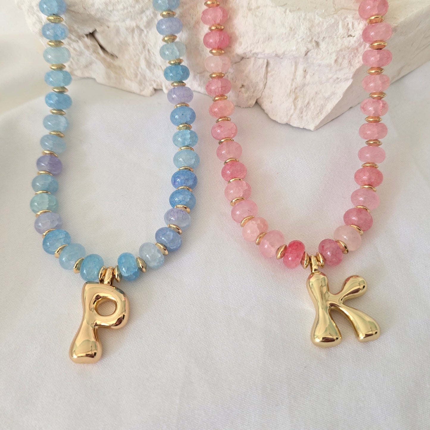 Initial Beaded Necklace (Pink OR Blue) **PRE ORDER**
