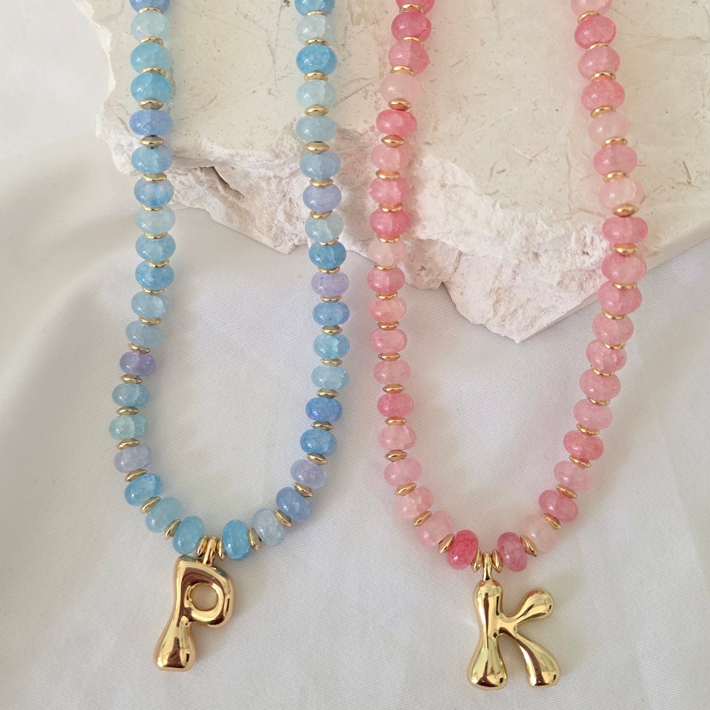 Initial Beaded Necklace (Pink OR Blue) **PRE ORDER**