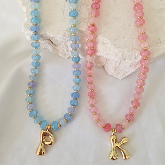 Initial Beaded Necklace (Pink OR Blue) **PRE ORDER**