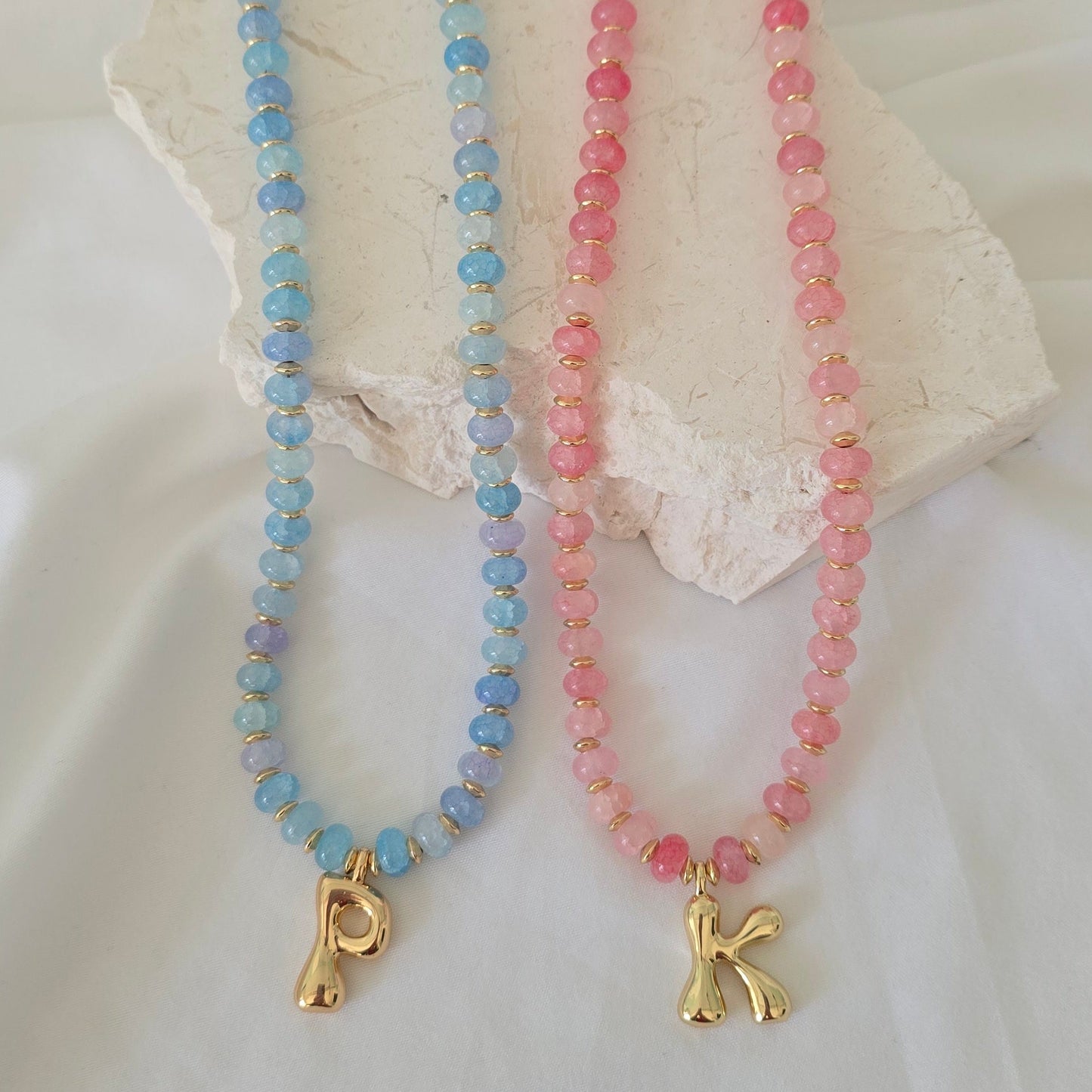 Initial Beaded Necklace (Pink OR Blue) **PRE ORDER**