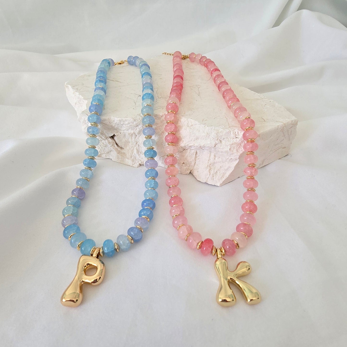 Initial Beaded Necklace (Pink OR Blue) **PRE ORDER**