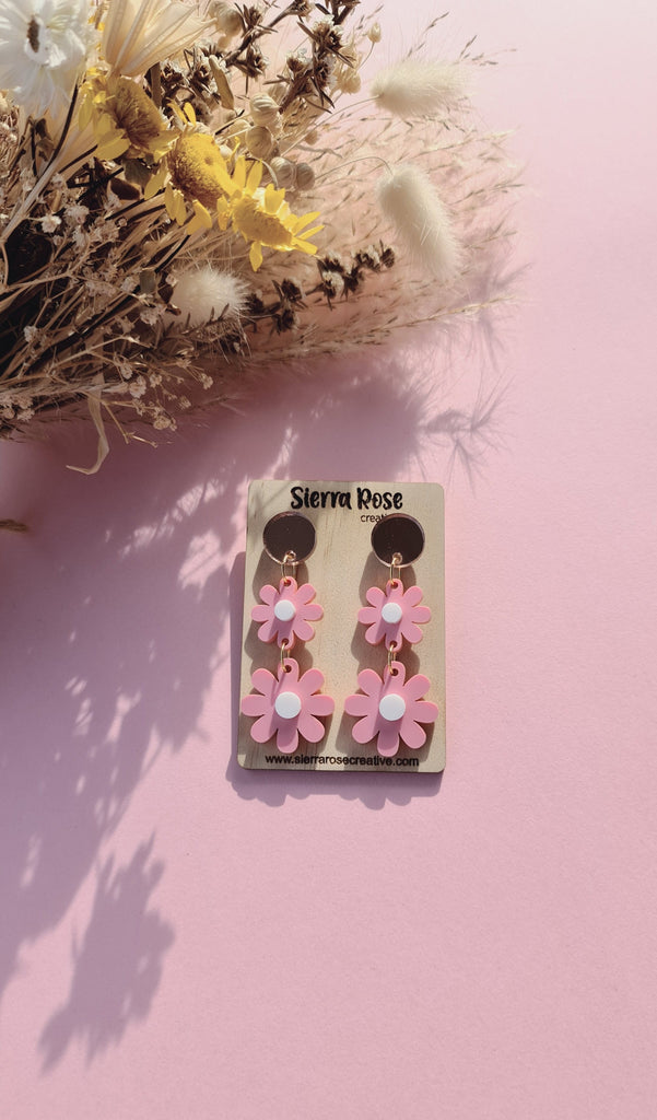 Wildflower Dangle Earrings - Pink & White