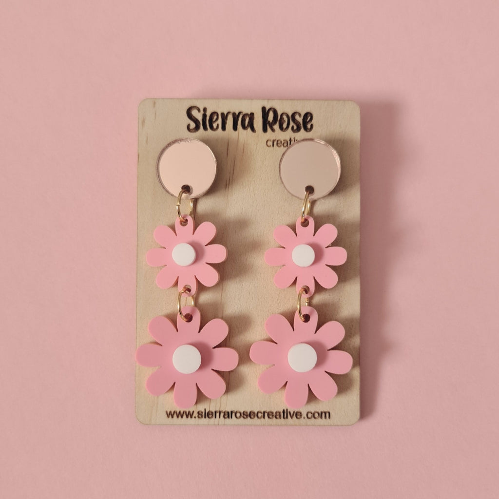 Wildflower Dangle Earrings - Pink & White