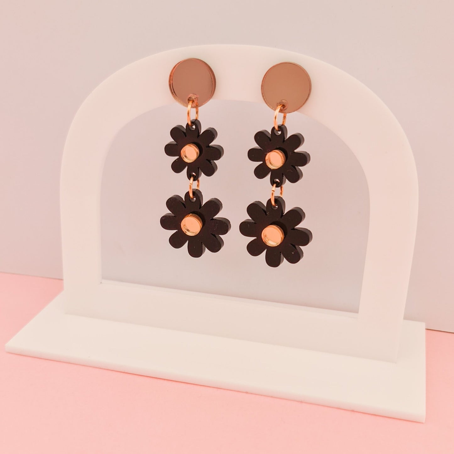 Wildflower Dangle Earrings - Black & Rose Gold