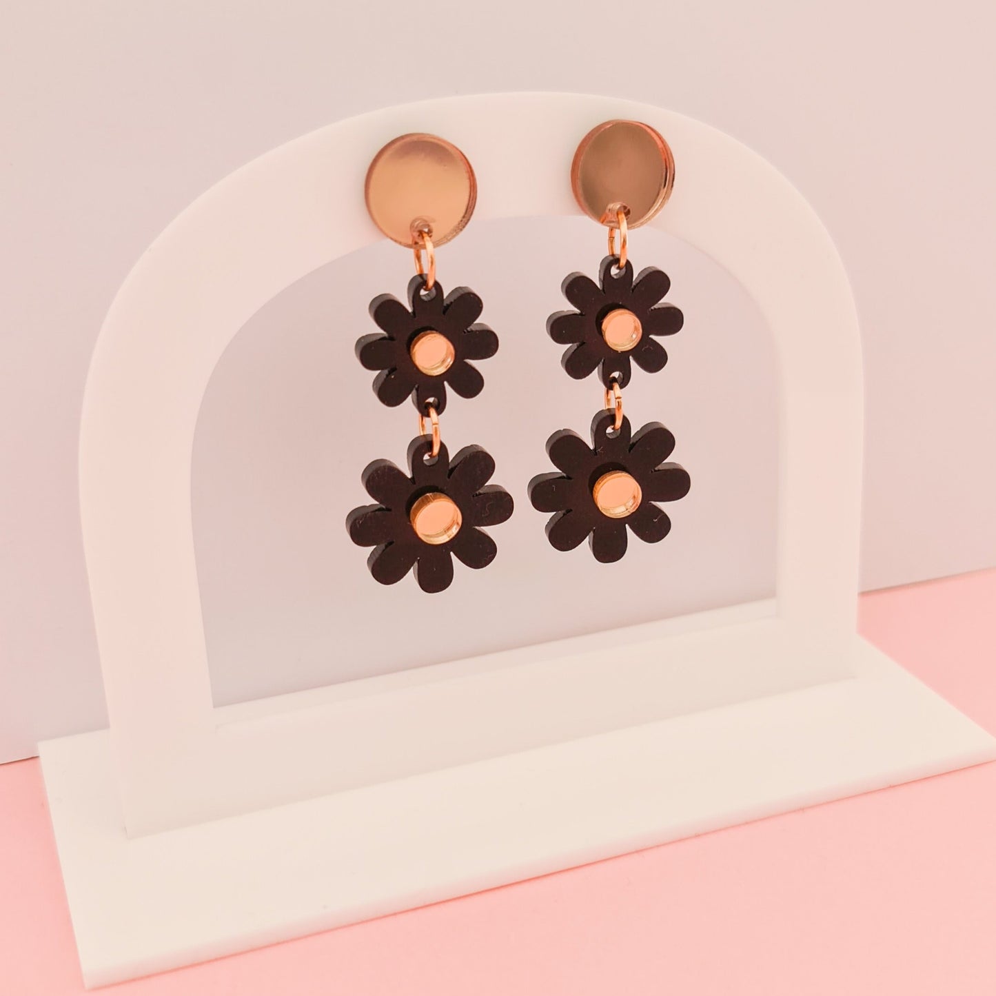 Wildflower Dangle Earrings - Black & Rose Gold