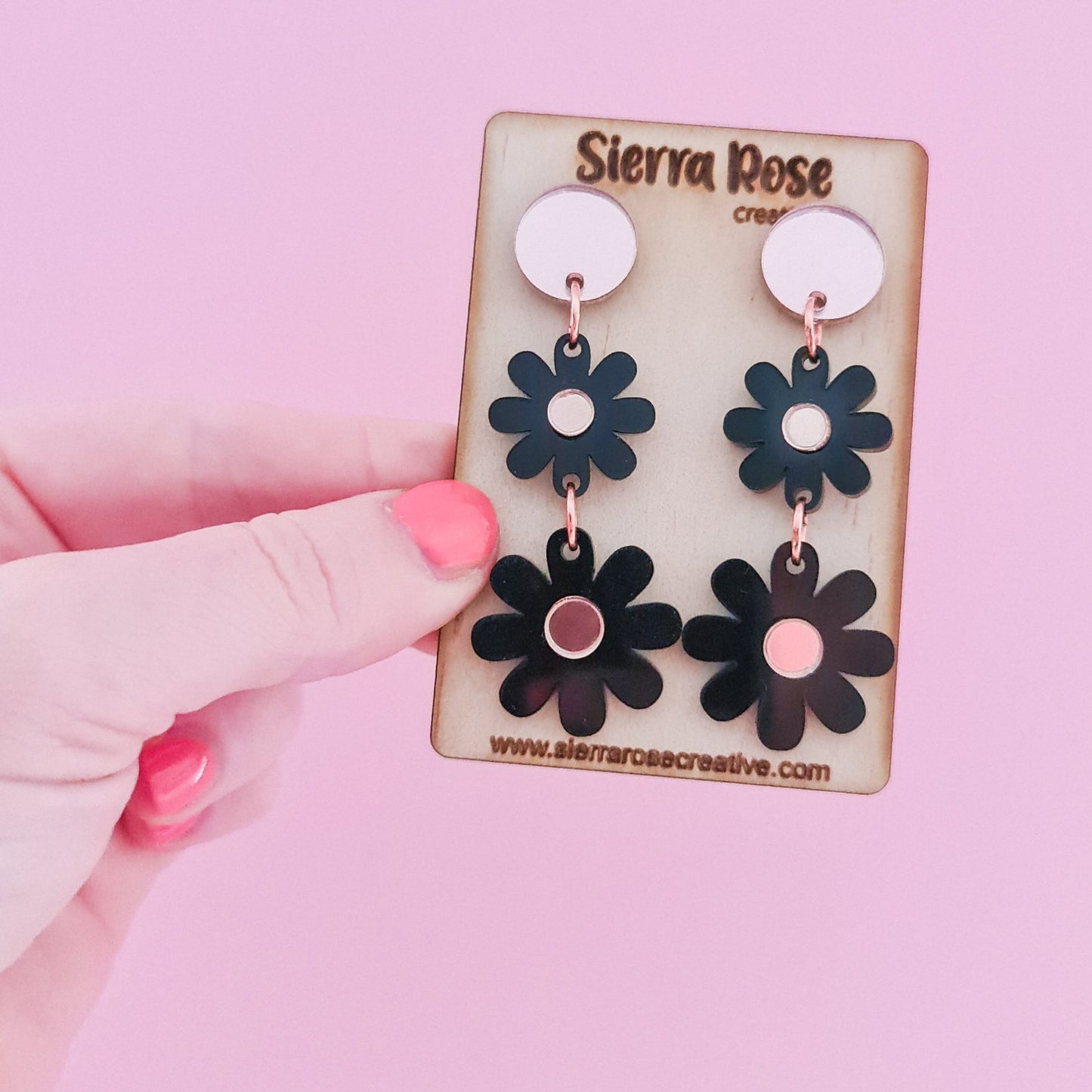 Wildflower Dangle Earrings - Black & Rose Gold