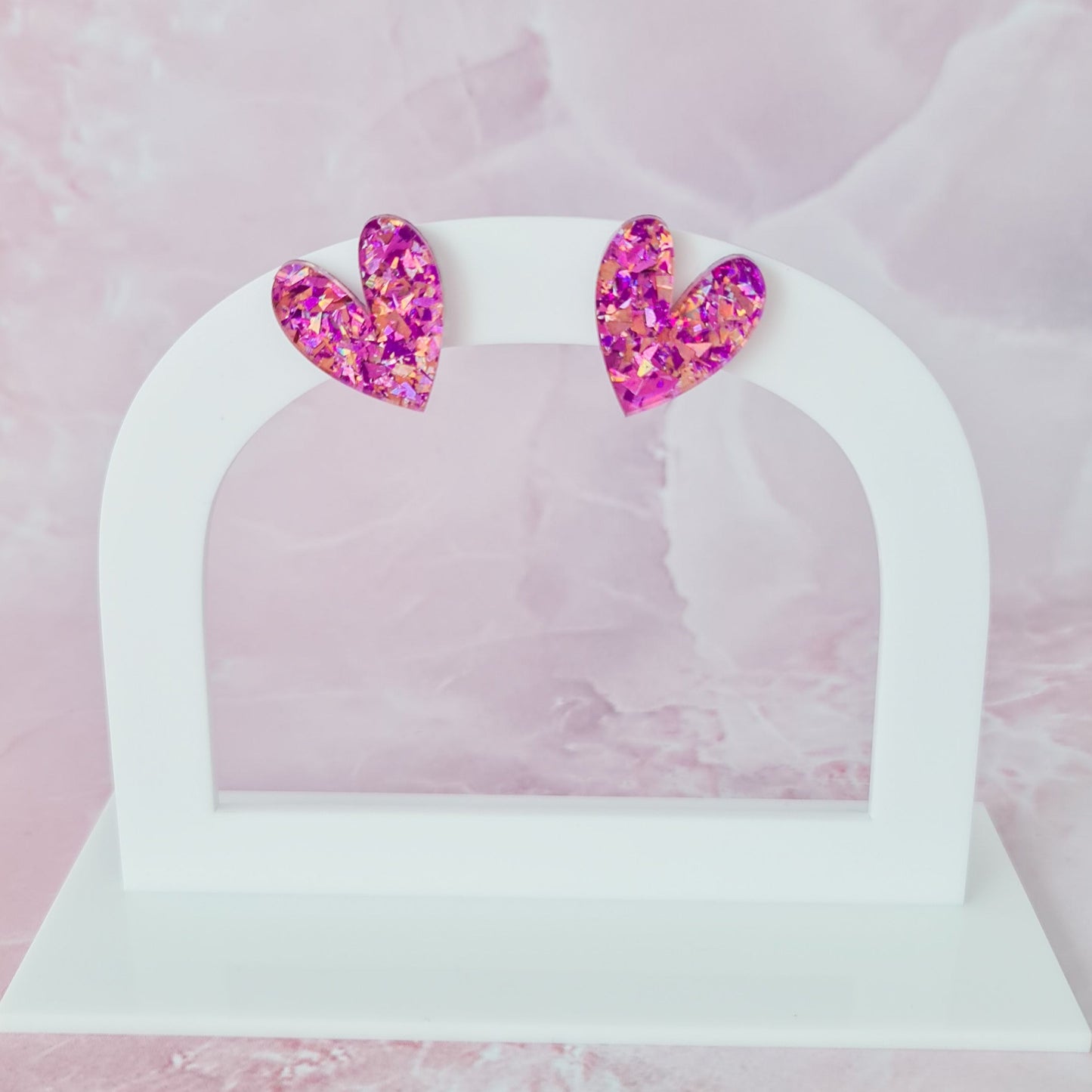 Pink heart stud earrings