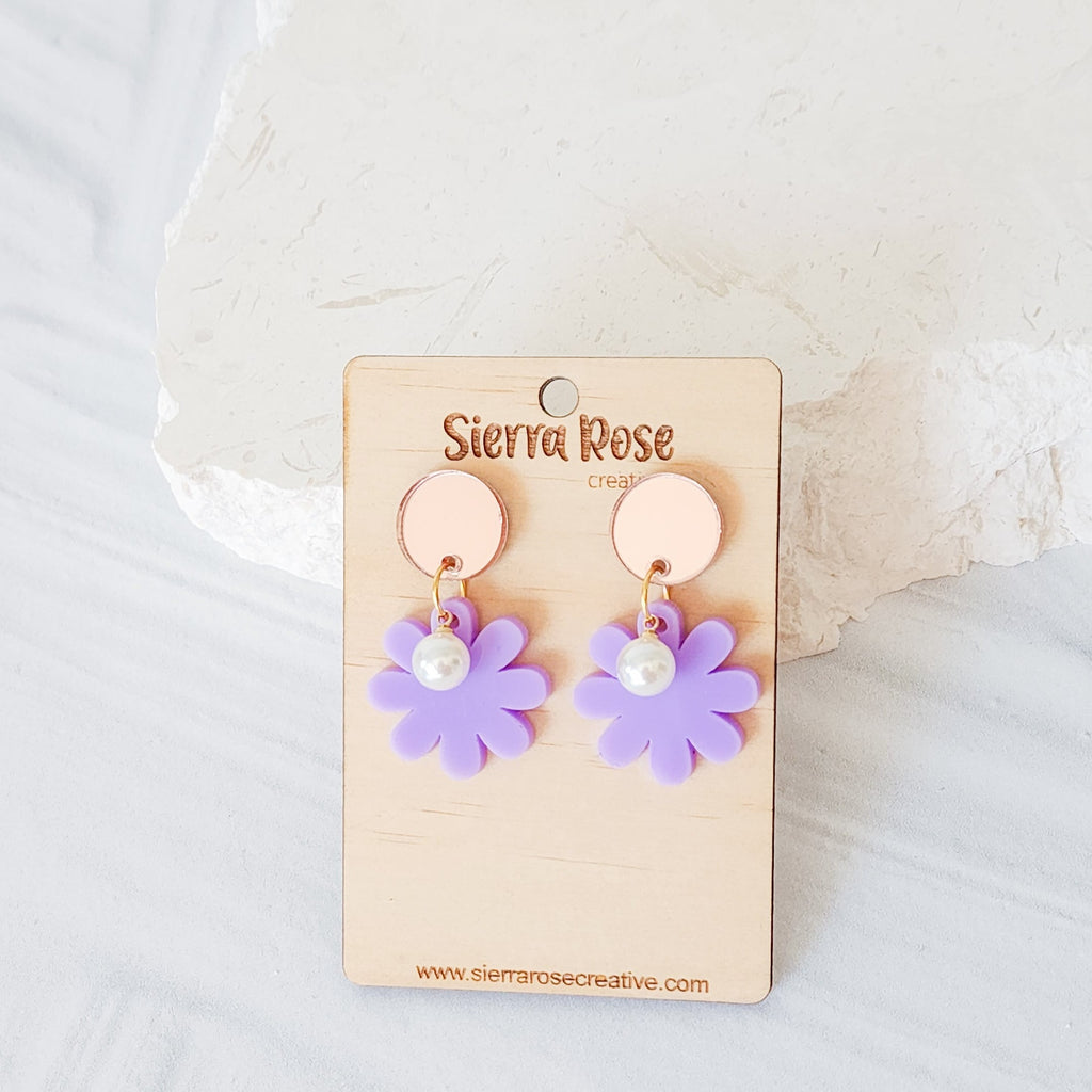Lilac Pearl Flower Earrings