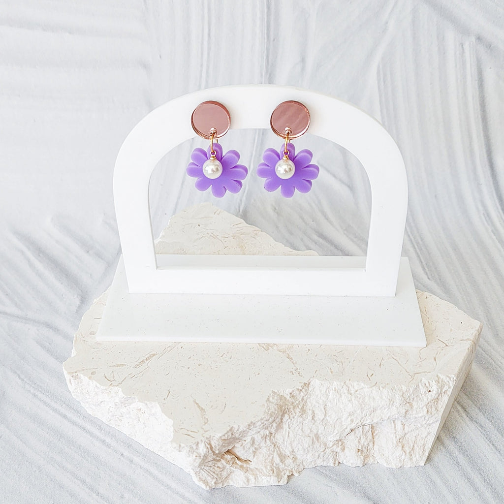Lilac Pearl Flower Earrings