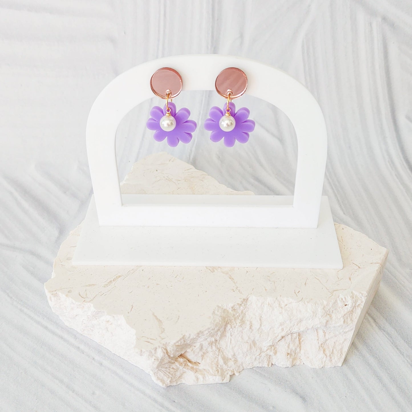 Lilac Pearl Flower Earrings