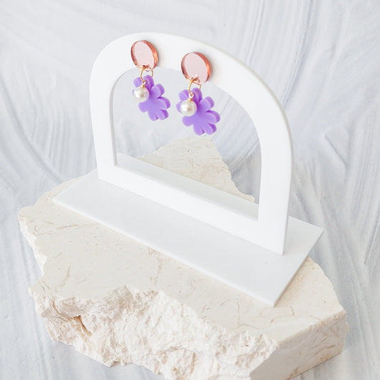 Lilac Pearl Flower Earrings