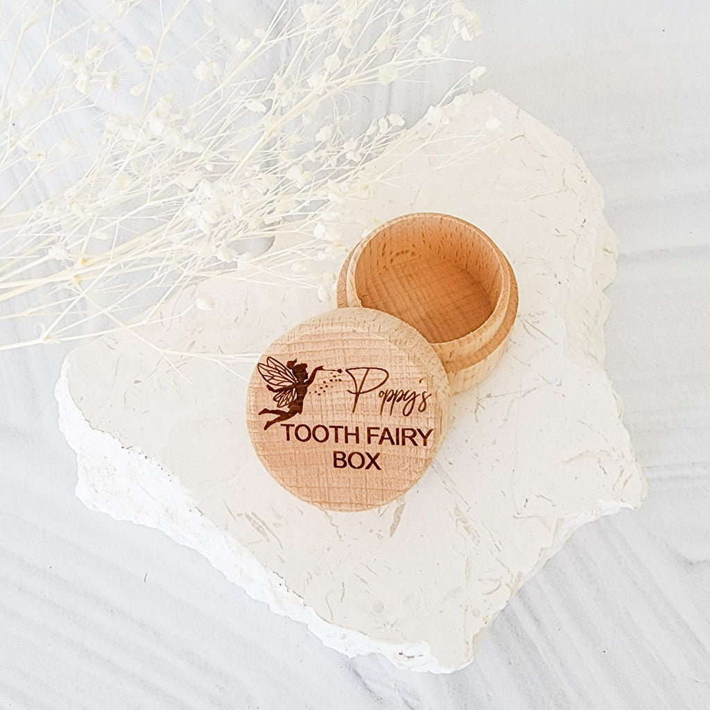 Personalised Round Wooden Tooth Fairy Box
