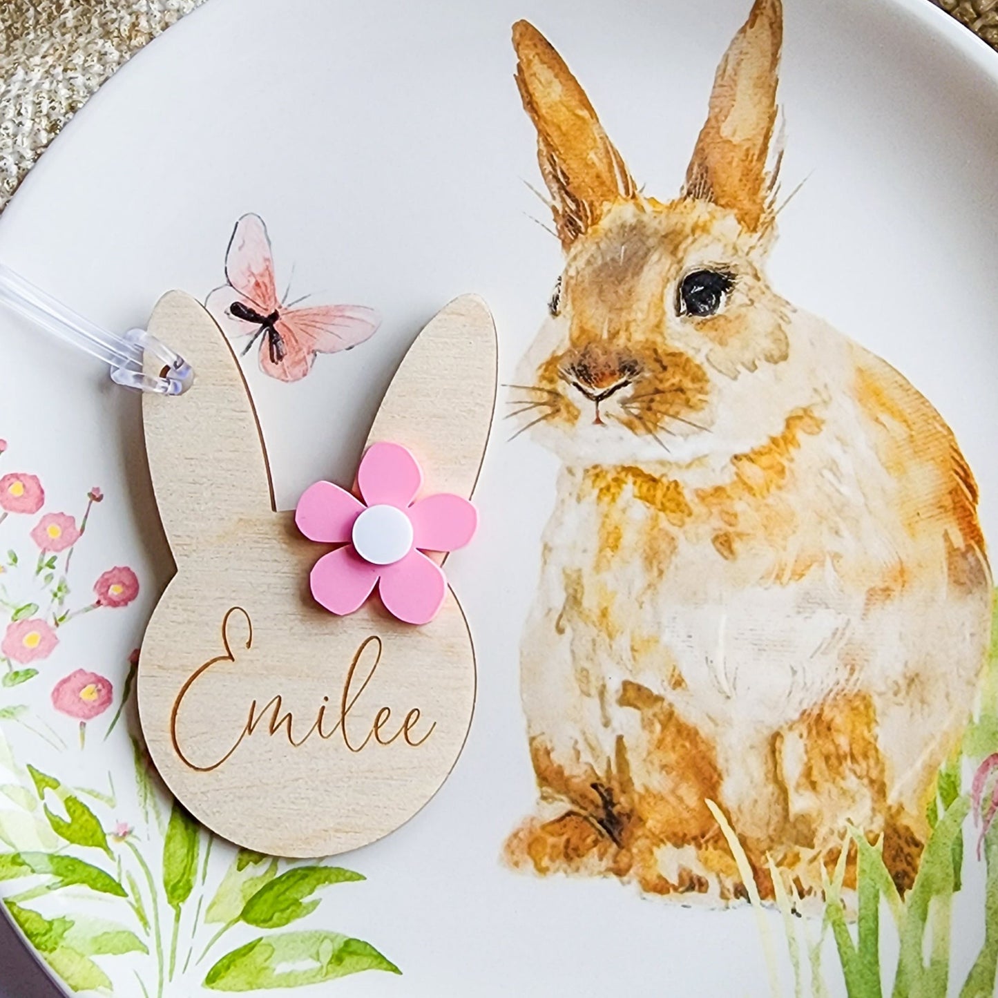 Timber Bunny Name Tag with flower