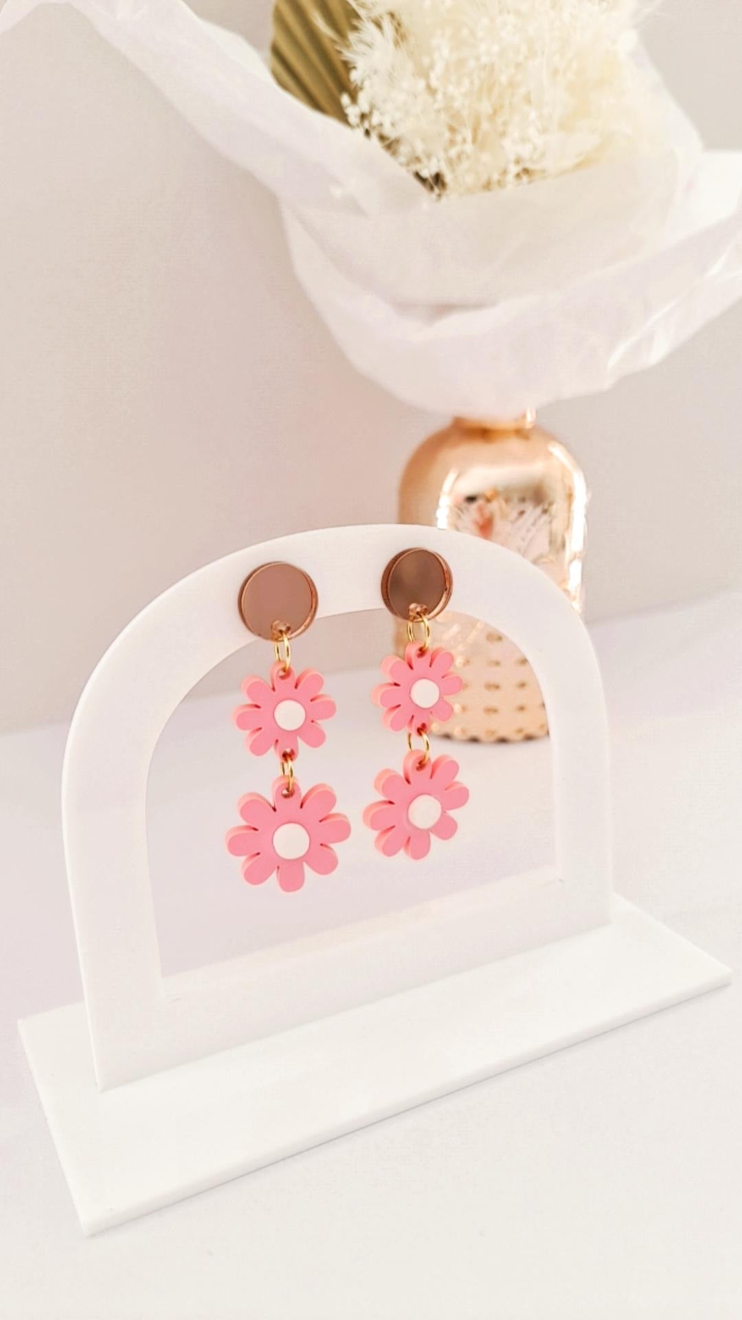 Wildflower Dangle Earrings - Pink & White