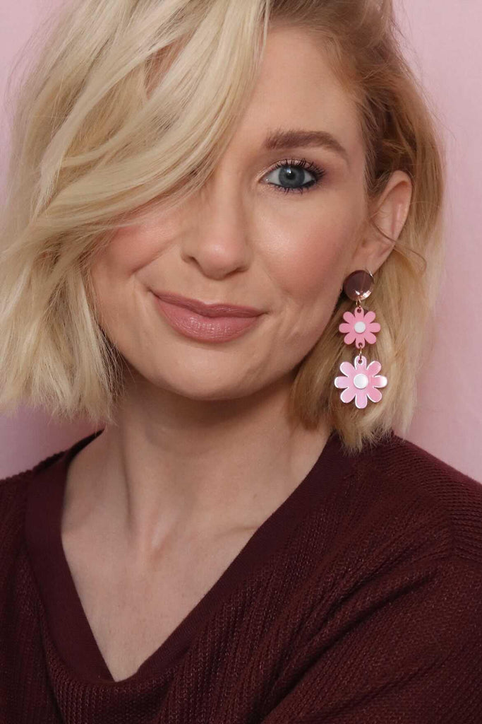 Wildflower Dangle Earrings - Pink & White