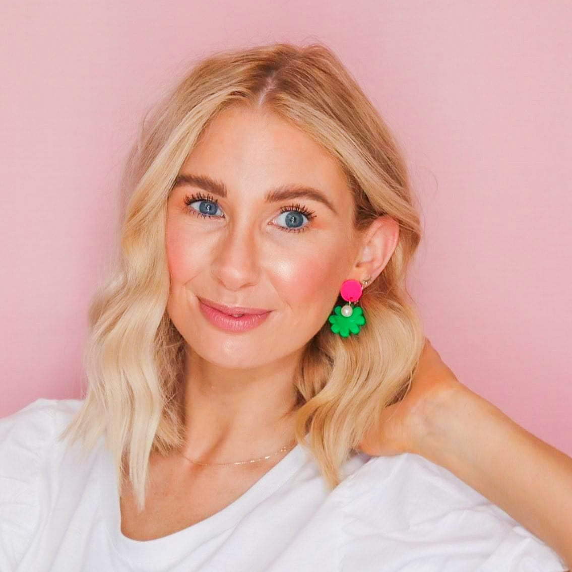 Pink & Green Pearl Flower Earrings