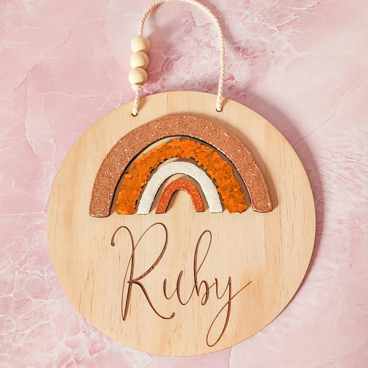 Rose Gold Glitter Rainbow Name Plaque