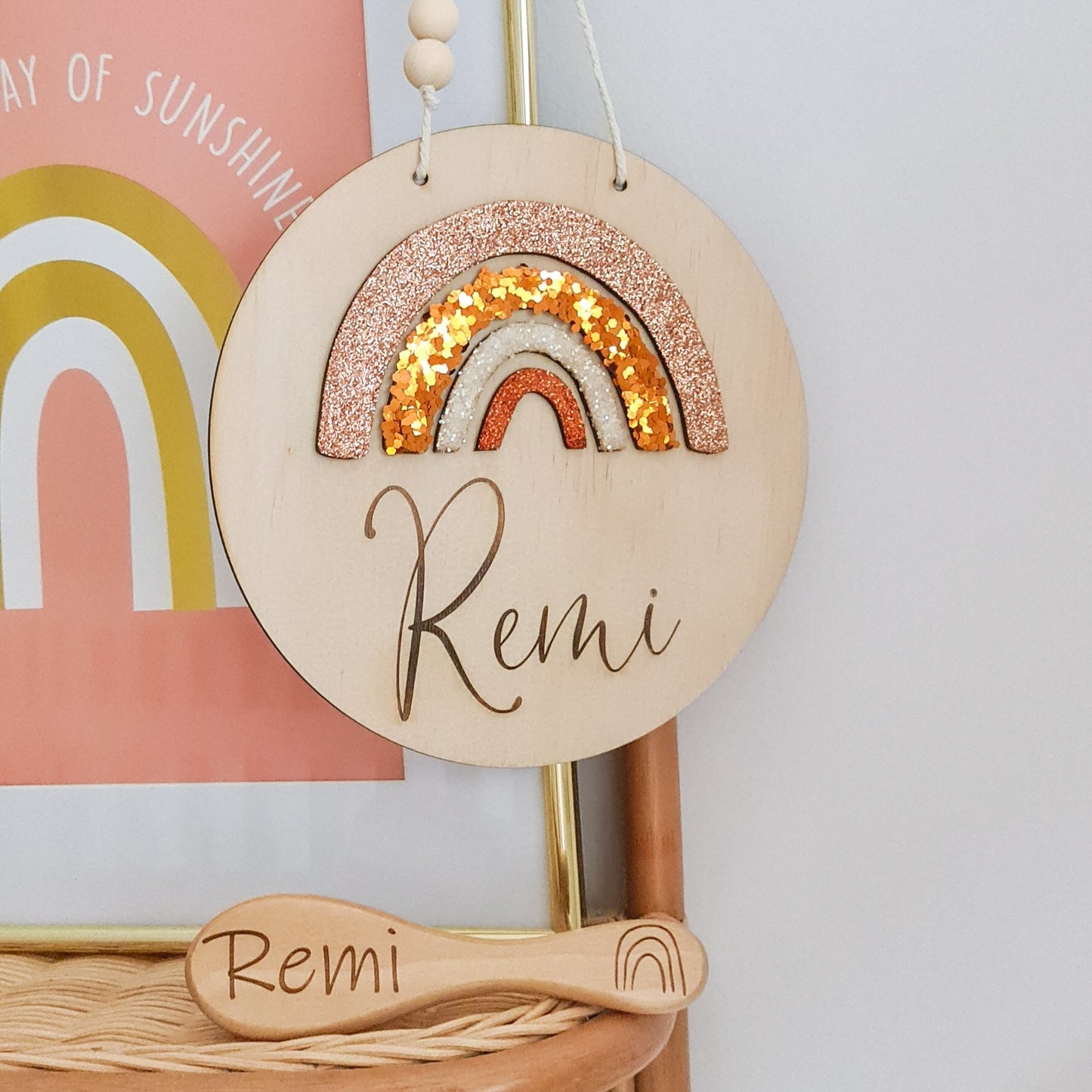 Rose Gold Glitter Rainbow Name Plaque