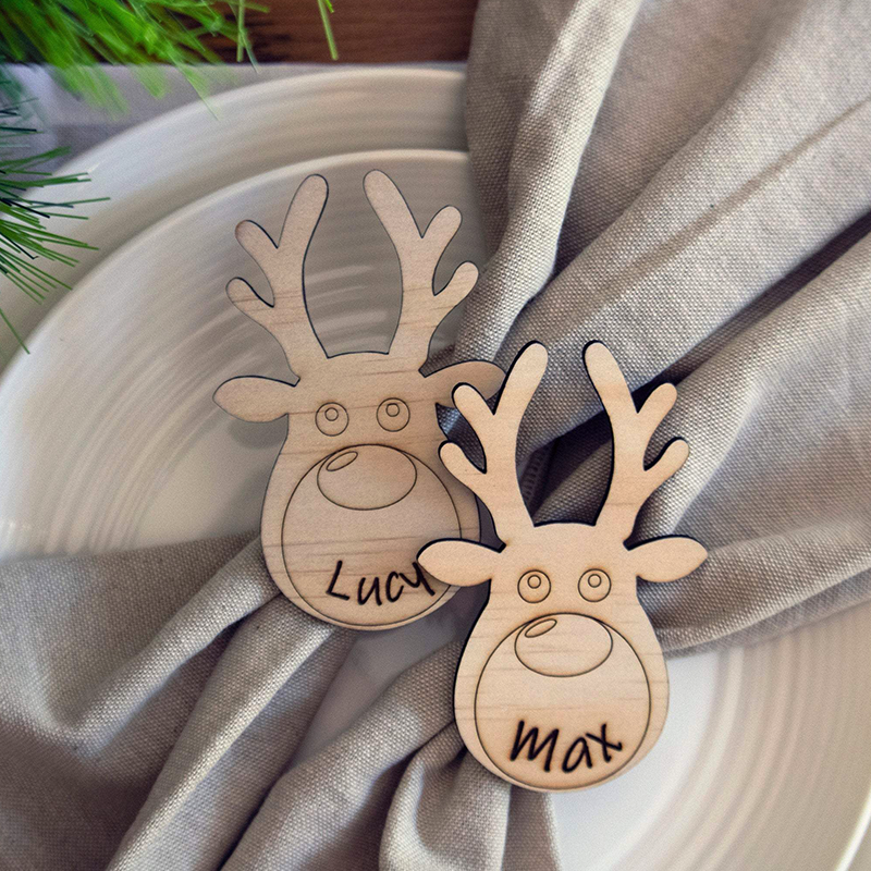 Christmas Place Settings ◽ Reindeer Table Decorations ◽ Name Place Cards ◽ Personalised Timber Place Cards