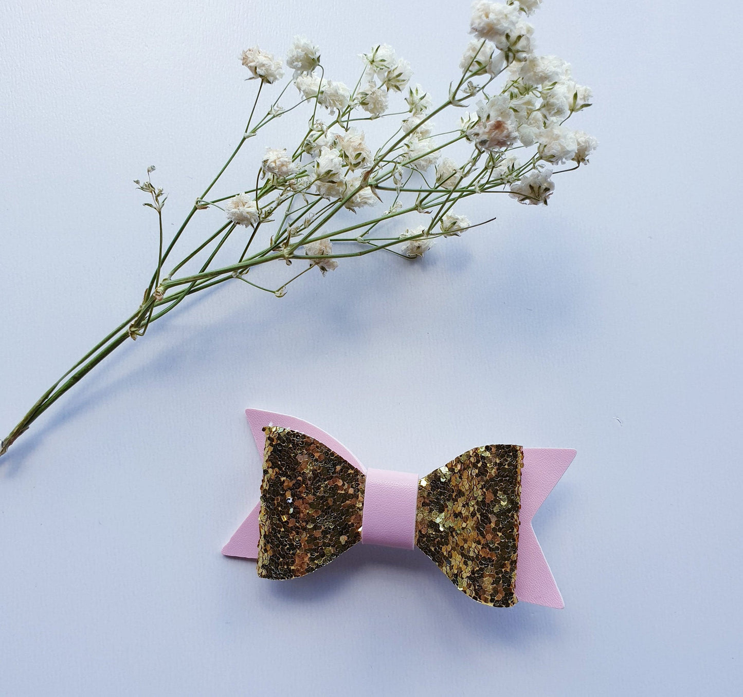 Pink and Gold Sparkly Glitter Hair Bow - headband OR clip