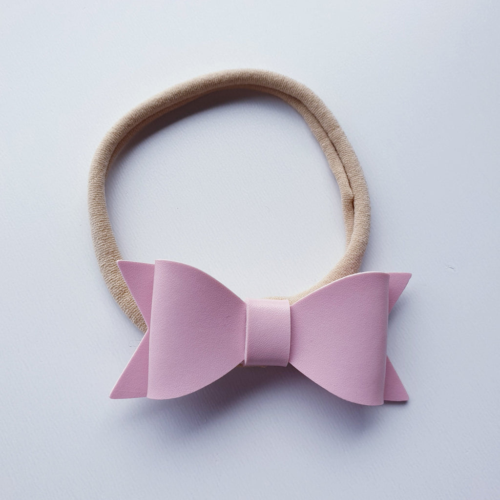 The 'Nora' Hair Bow Pink Leatherette Bow Leather Bow Clip Headband