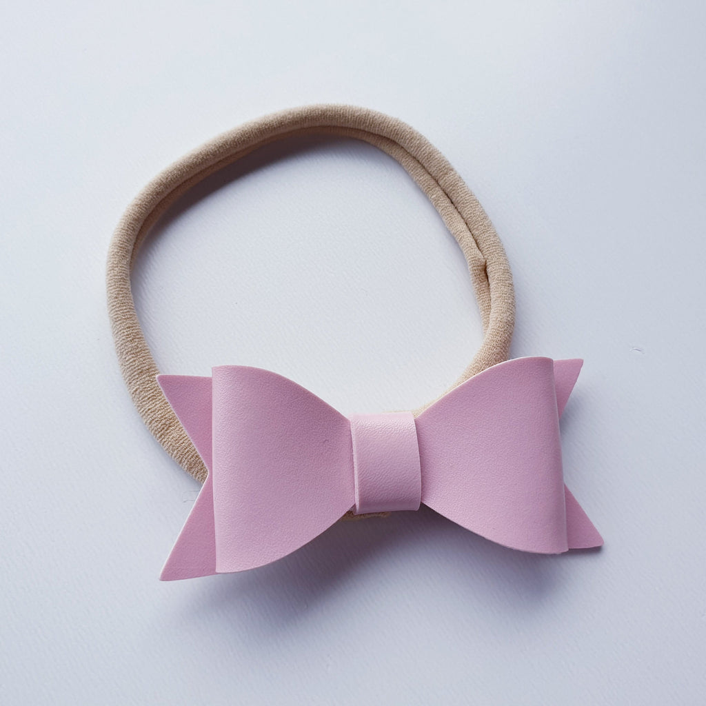The 'Nora' Hair Bow Pink Leatherette Bow Leather Bow Clip Headband