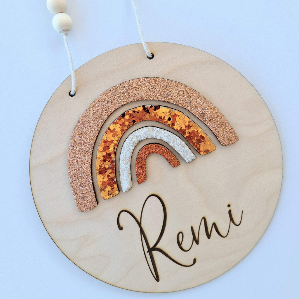Rose Gold Glitter Rainbow Name Plaque
