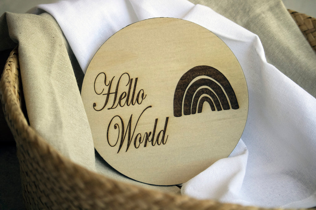 Hello World Plaque ◽ Timber Birth Announcement ◽ Nursery Decor
